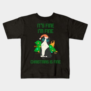 It's Fine I'm Fine Christmas Is Fine Overwhelmed Cat Kids T-Shirt